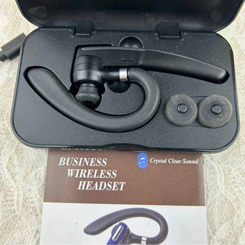 Bluetooth Wireless Headset Earpiece Mic Handsfree Single for Smartphones Music